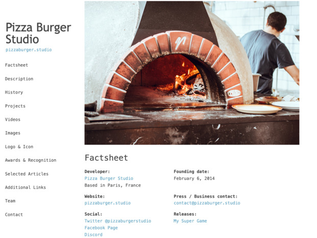 The press kit for Pizza Burger studio