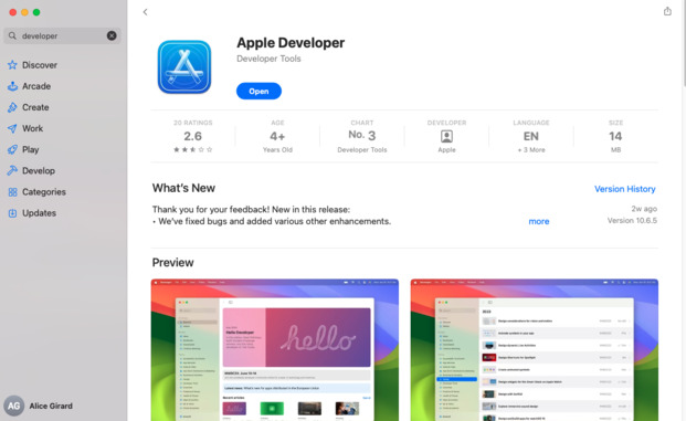 The Apple Developer app in the play store